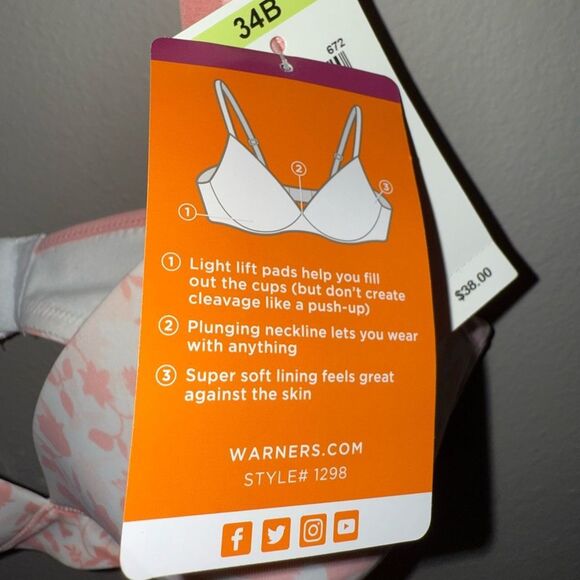 Warner's Light Lift Wire-free Pink Floral Bra - Picture 3 of 9